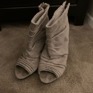 Open toe suede heels